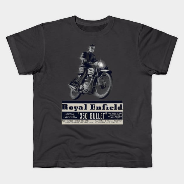 Vintage Royal Enfield 350 Bullet Motorcycle Kids T-Shirt by MotorManiac